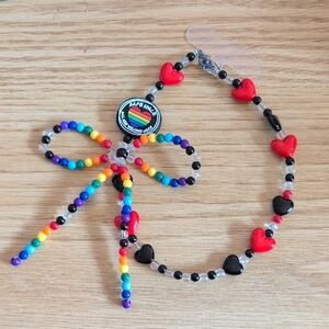 Handmade Colorful Beaded Phone Kindle Chain with Heart Accents